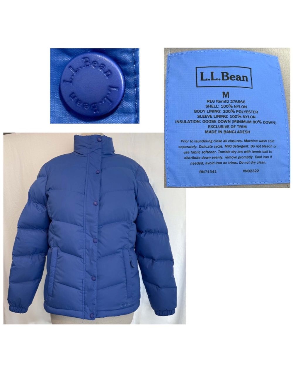 L.L.‎ Bean Women Medium Blue Goose Down Puffer Jacket